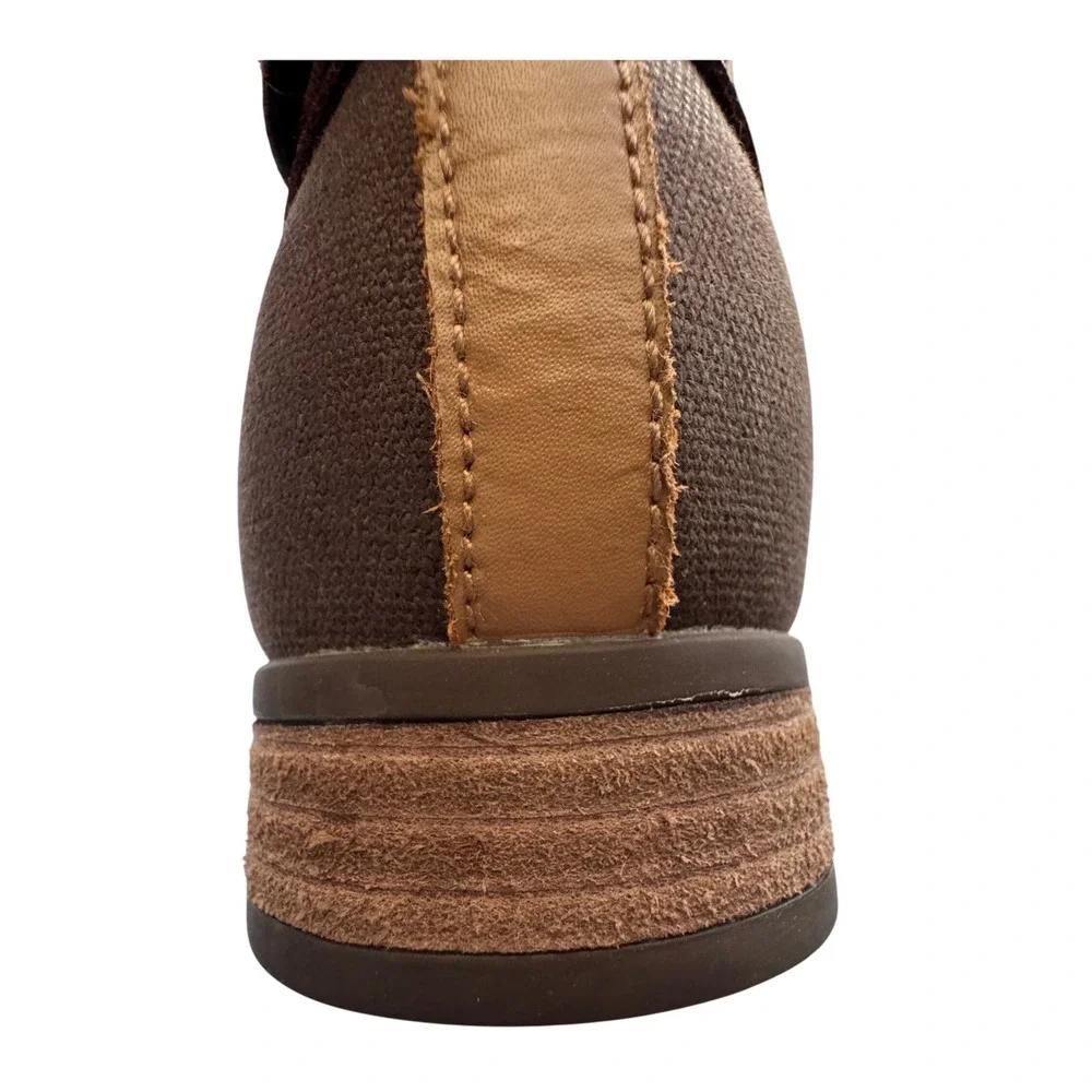 Spenco Womens Brown Leather Canvas Mixed Media Ankle Booties Side Zip Buckle 8